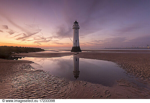 Sunset at Perch Rock Lighthouse  New Brighton  Cheshire  England  United Kingdom  Europe