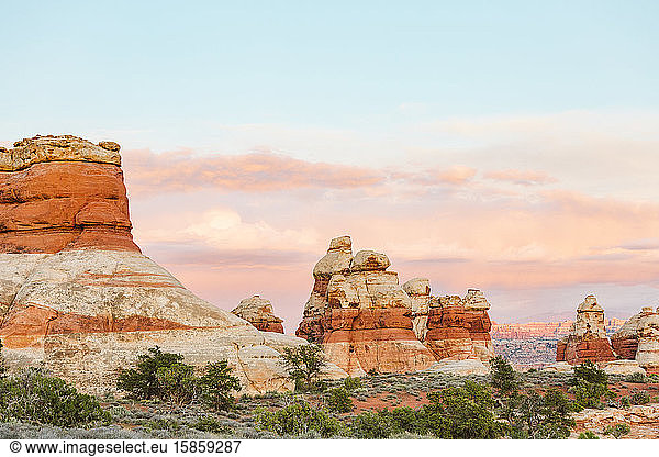 sunset at the Doll House in the Maze in canyonlands utah