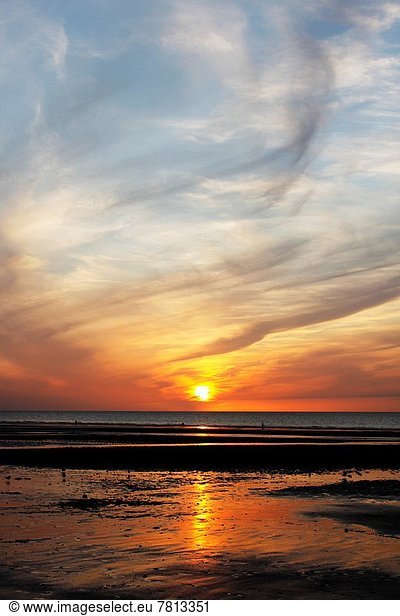 Sunset  beach  Villers sur Mer  Calvados  Basse Normandie  France.