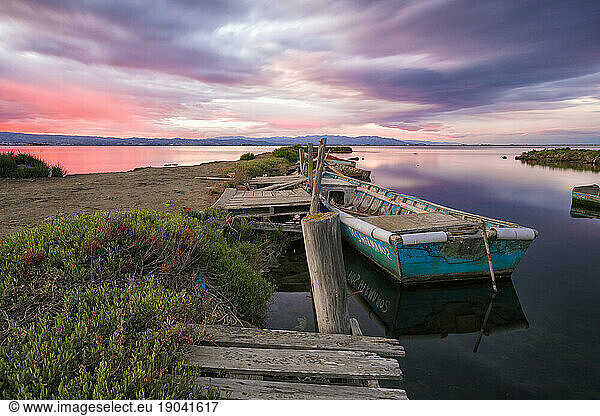 Sunset from a pier in Delta de Ebro Natural Park