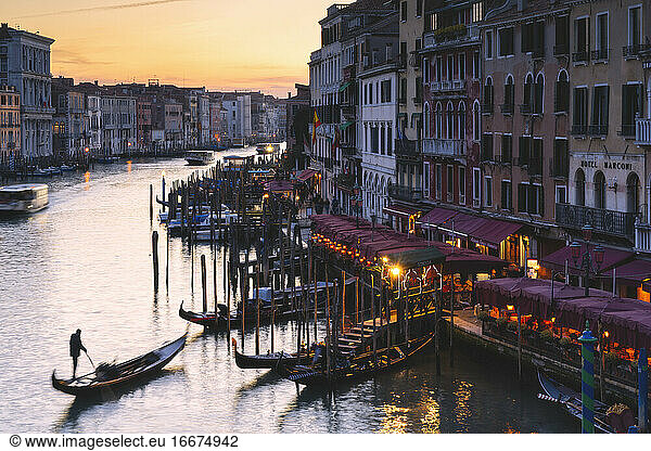 Sunset from Rialto Bridge in Venice  Italy  Europe.