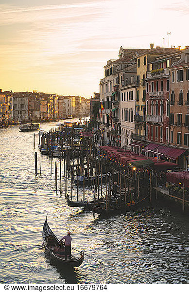 Sunset from Rialto Bridge in Venice  Italy  Europe.