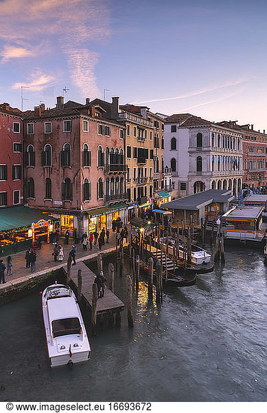 Sunset from Rialto Bridge in Venice  Italy  Europe.