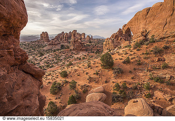 Sunset in the Windows District of Arches National Park  Utah.