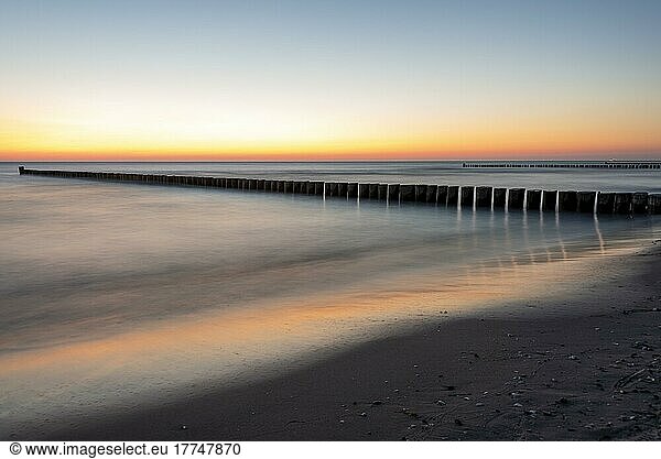 Sunset on the Baltic Sea  Breakwater  Vitte  Hiddensee Island  Mecklenburg-Western Pomerania  Germany  Europe