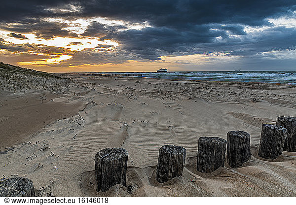 Sunset on the beach Blériot-beach, Pas-de-Calais, Hauts de France, France