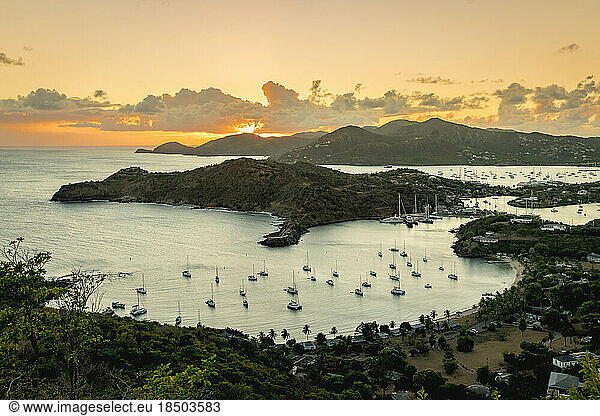 Sunset over English Harbour from Shirley Heights  Antigua  Caribbean