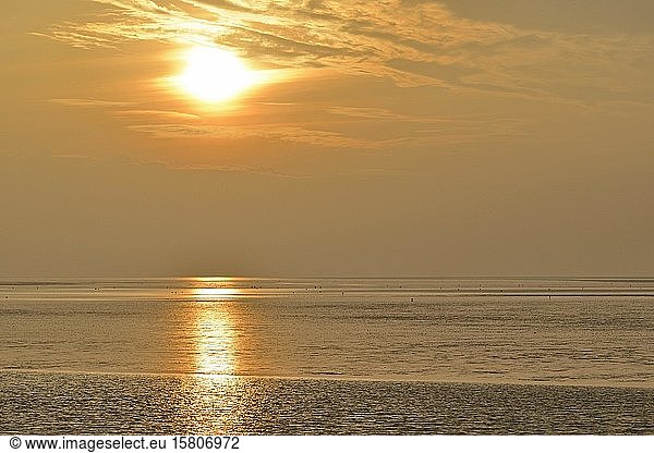 Sunset over the Wadden Sea  North Sea  Norddeich  Lower Saxony  Germany  Europe