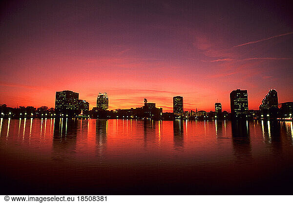 Sunset Skyline from Lake Eola of Orlando Florida