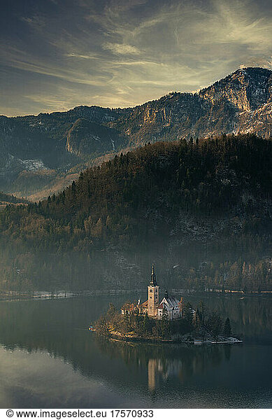 Sunset view over Lake Bled