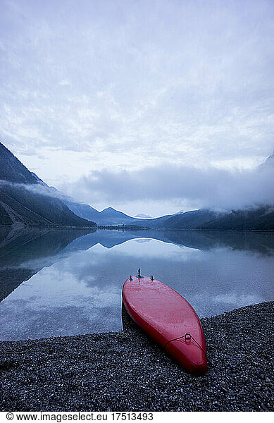 SUP Board at lakeside  Plansee  Tyrol  Austria