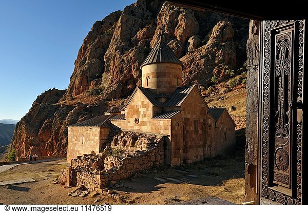 Surb Karapet (St. John the Baptist) Church seen from the upper level of Holy Mother of God Church (Surb Astvatsatsin)  Noravank Monastery  near Yeghegnadzor  Armenia  Eurasia.