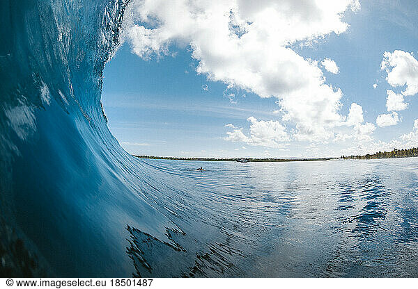 Surfer view on a wave of Indonesia