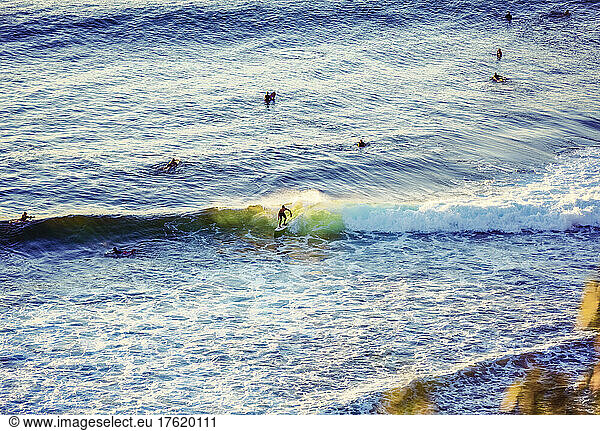 Surfers catching waves along the Maui coast at Surf's Up in Honolua Bay  Maui  Hawaii  USA; Kapalua  Maui  Hawaii  United States of America