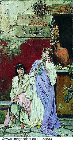Svedomsky Pavel Alexandrovich - Zwei Römerinnen mit Tamburin und Flöte - Russische Schule - 19. Jahrhundert.