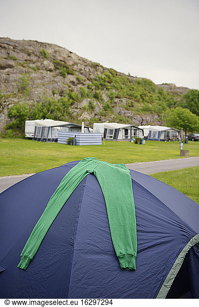 Sweden  Kungshamn  Camping at rock face