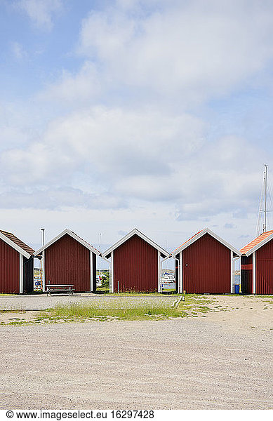 Sweden  Kungshamn  Row of typical red wooden houses