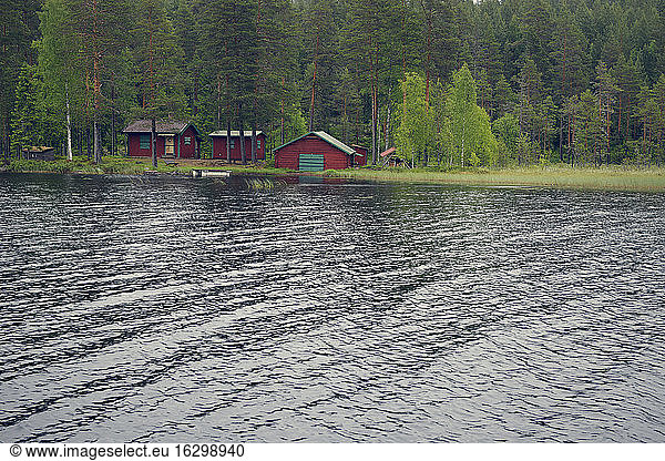 Sweden  Leksand  Wooden huts at Lake Ejen