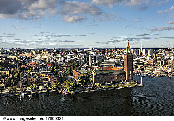 Sweden  Stockholm County  Stockholm  Aerial view of Stockholm City Hall and surrounding buildings