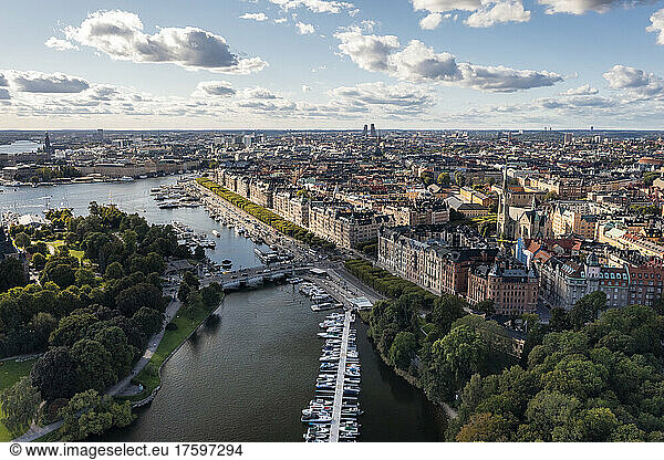 Sweden  Stockholm County  Stockholm  Aerial view of Strandvagen boulevard and Ostermalm district