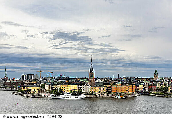 Sweden  Stockholm County  Stockholm  Skyline of Riddarholmen at early dusk