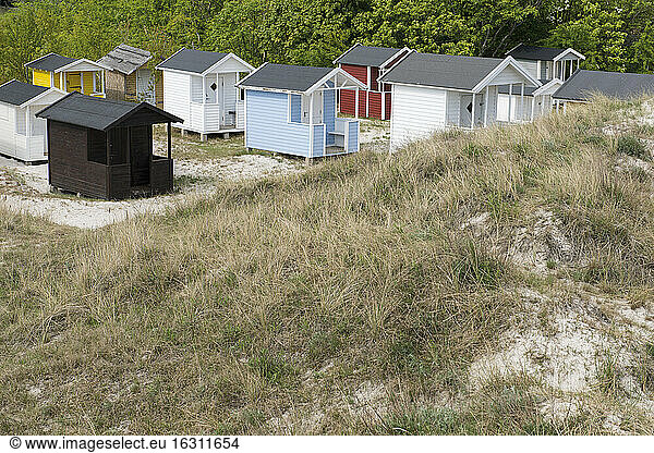 Sweden  Trelleborg  small wooden beach houses at dune