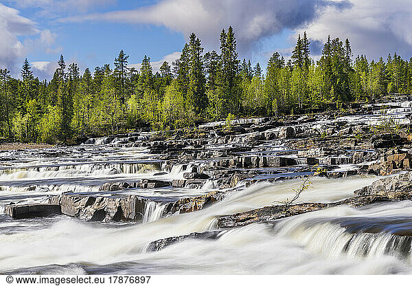 Sweden  Vasterbotten County  Long exposure of Trappstegsforsen waterfall