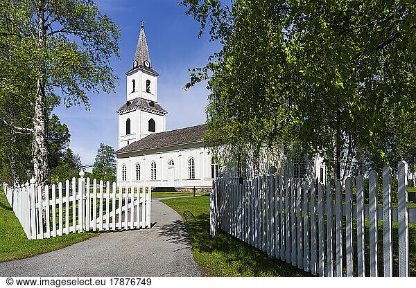Sweden  Vasterbotten County  Sorsele  Open gate of rustic church
