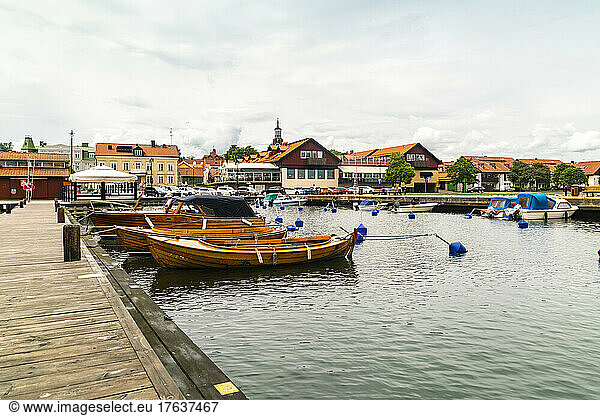 Sweden  Vastervik  Boats moored in harbor