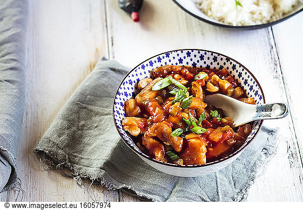 Sweet and sour chicken with bell pepper and pineapple