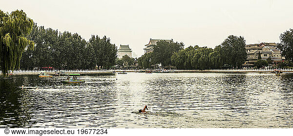 Swimming in a lake in Beijing
