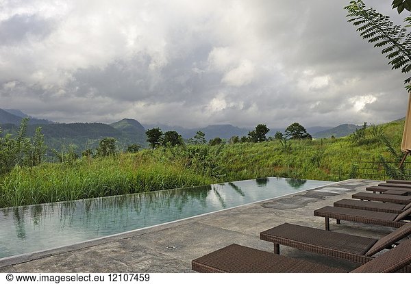 Swimming pool of Santani Wellness Resort Arantenna Estate . Werapitiya Kandy Sri Lanka Indian subcontinent South Asia.
