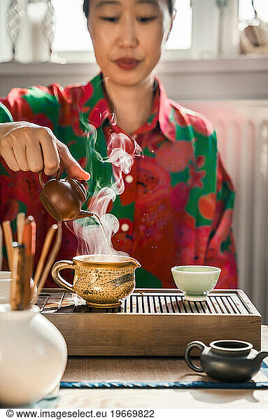 Swirling Steam From Hot Water During Tea Ceremony In Copenhagen