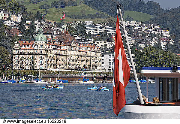 Switzerland,  Lucerne,  Vierwaldstätter See,  Palace Hotel on the waterfront