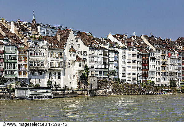 Switzerland  Basel-Stadt  Basel  Row of waterfront apartments