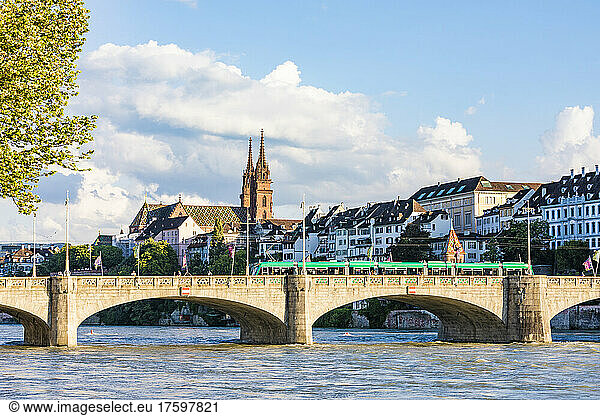 Switzerland  Basel-Stadt  Basel  Tramway passing through Middle Bridge