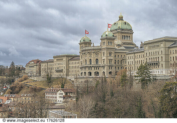 Switzerland  Canton of Bern  Bern  Exterior of Federal Palace in autumn