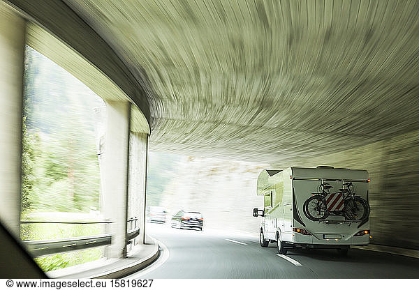Switzerland  Canton of Grisons  Cars driving along tunnel