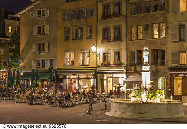 Switzerland  Geneva  cafes and restaurants at Place du Bourg-de-Four at night
