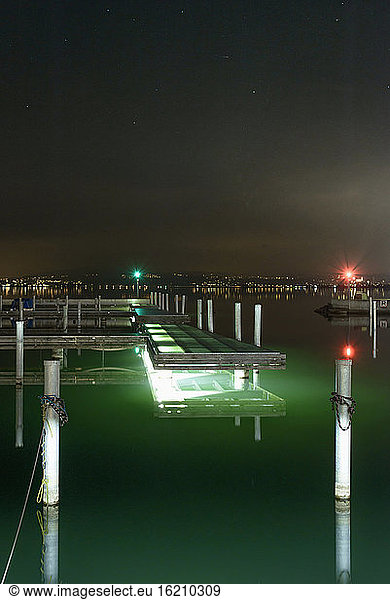 Switzerland  Lachen  View of harbour at night
