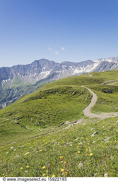 Switzerland  St Gallen Canton  Glarus Alps  Panoramic hiking trail in the Tectonic Arena Sardona