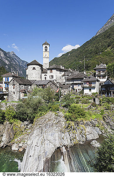 Switzerland  Ticino  Val Verzasca  Verzasca river  Village Lavertezzo