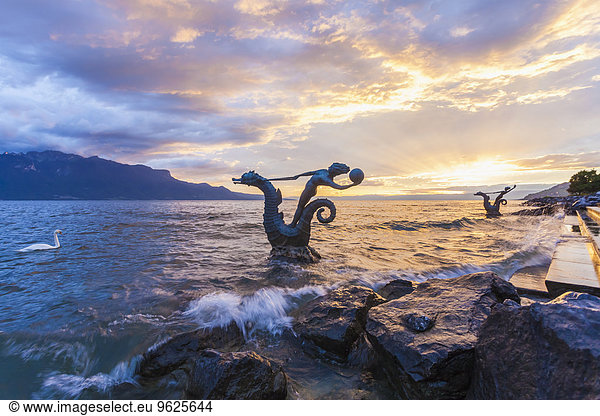 Switzerland  Vevey  Lake Geneva  sea horse sculpture