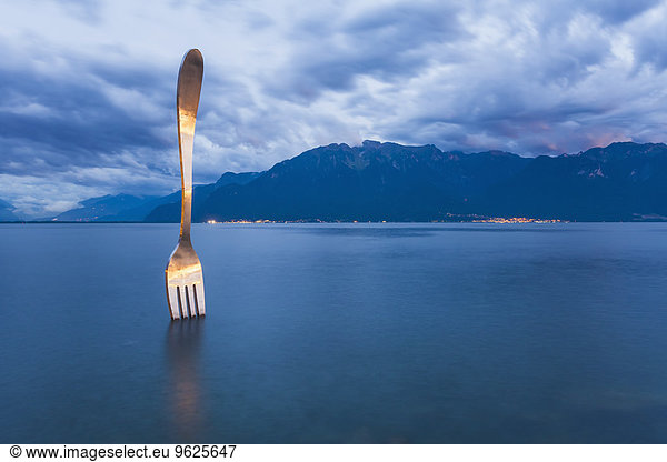 Switzerland  Vevey  Lake Geneva  work of art The Fork