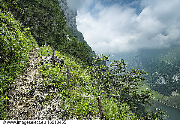 Switzerland  View of Schrennenweg hiking trail to Meglisalp
