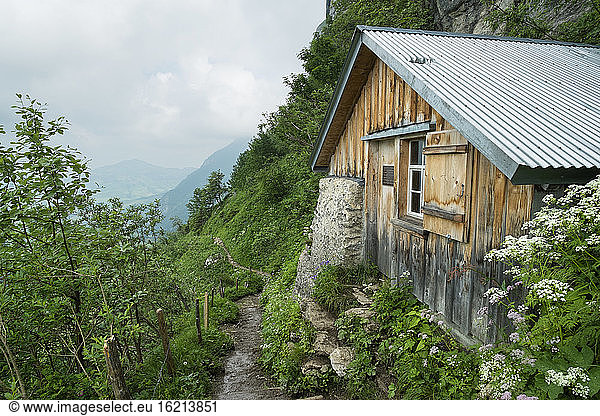 Switzerland  View of shelter at Schrennenweg hiking trail