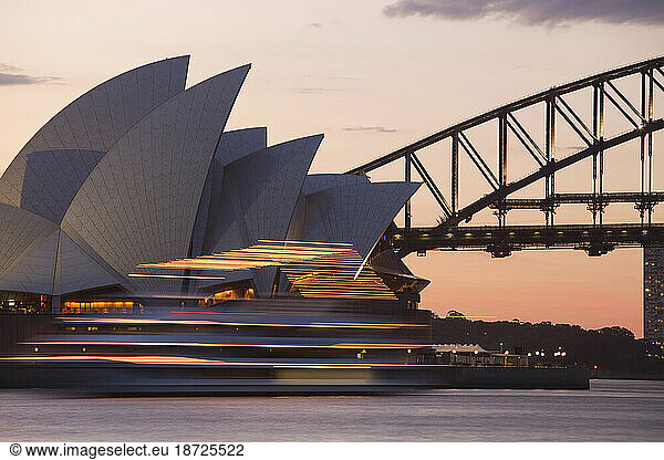 Sydney Opera House and Harbour Bridge at sunset  Australia.