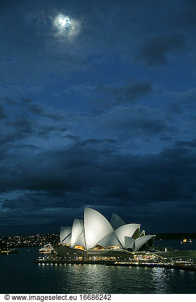 Sydney Opera House with the Moon Over it