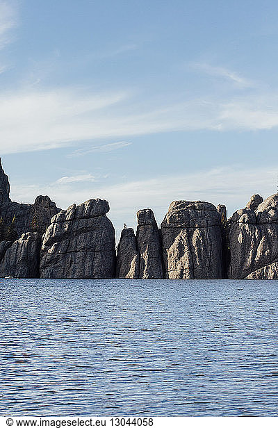 Sylvan lake and rock formation against sky at Custer state park