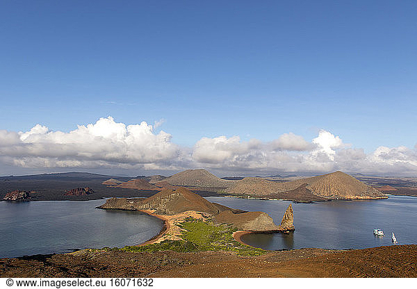 Symbolic landscape of Galapagos. Isla Bartolome by Isla Santiago  Galapagos Islands